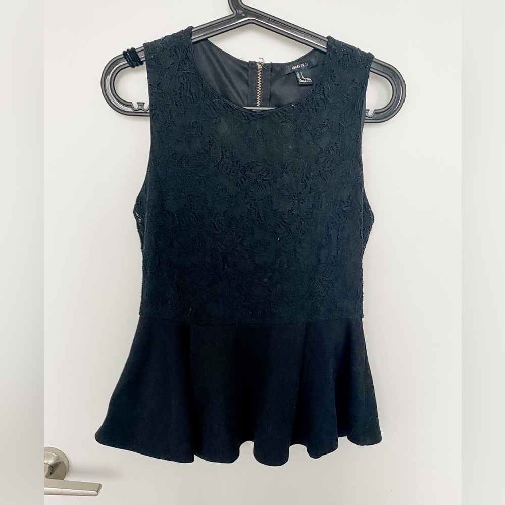 Forever 21 Black Laced Peplum Top